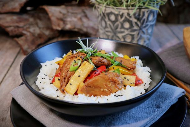 Vegane Asiapfanne mit Basmatireis - leichte Küche - schnelles Rezept - wenig Kalorien - einfach, vegan, lecker