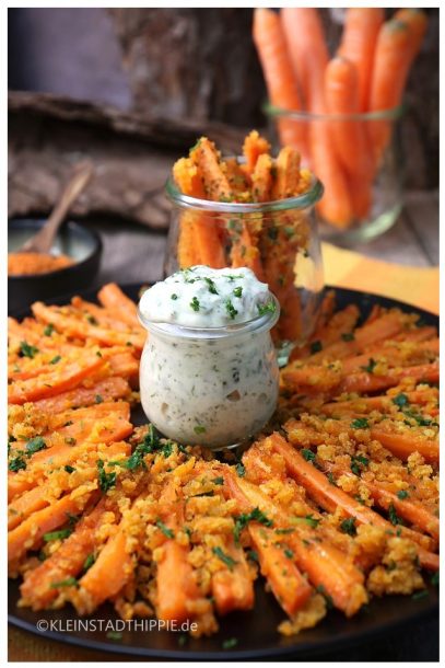 Karottenpommes / Möhrenpommes / Karottensticks / Möhrensticks / vegane Remouladensoße