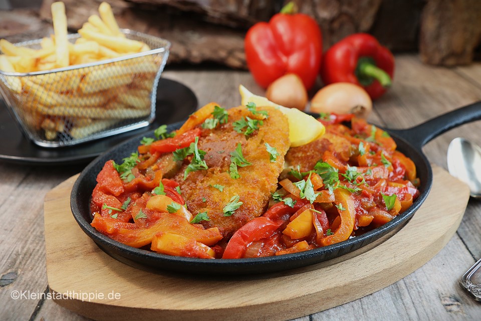 Paprikaschnitzel, Balkanschnitzel, Paprikaschnitzel „ungarische Art“ mit Pommes aus dem Airfryer - veganes Rezept - einfach, lecker, Meal Prep